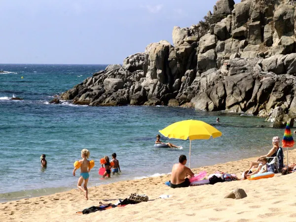 Prachtig strand bij rotsen dichtbij Roan camping Cala Gogo.