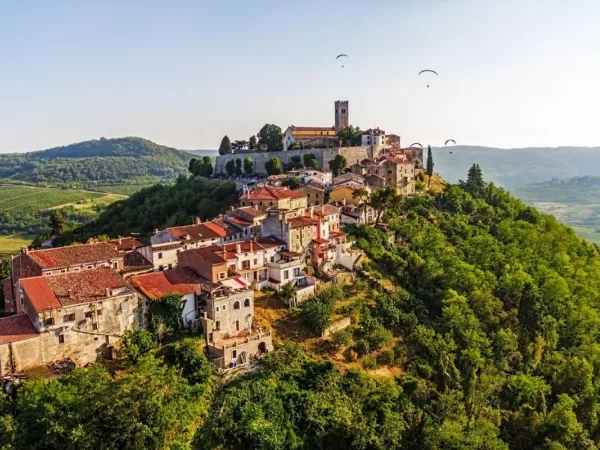 Het dorpje Motovun in Kroatië vlakbij Roan camping Bi Village.