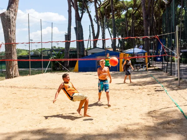 Jonge kinderen die volleyballen op Roan camping Fabulous.