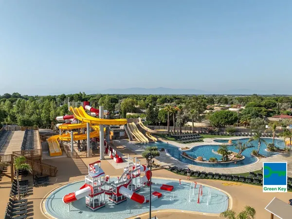 Overzicht waterpark Roan camping Les Dunes.