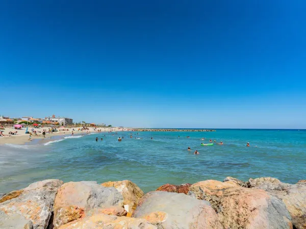 Het strand bij Saint-Cyprien op 800 meter van Roan camping Le Soleil de la Méditerranée.